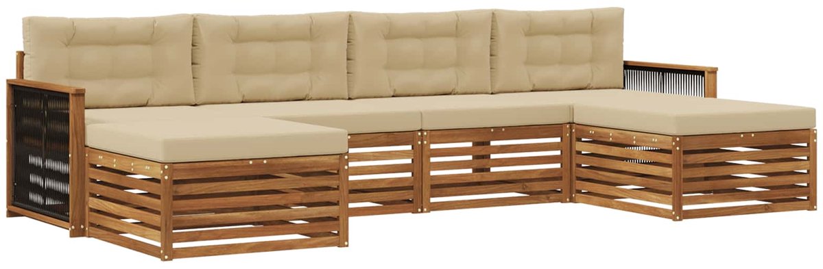 vidaXL Buiten - bank - set - 6 - st - 4-zits - Natuurlijk - en - Beige Natuurlijk en Beige