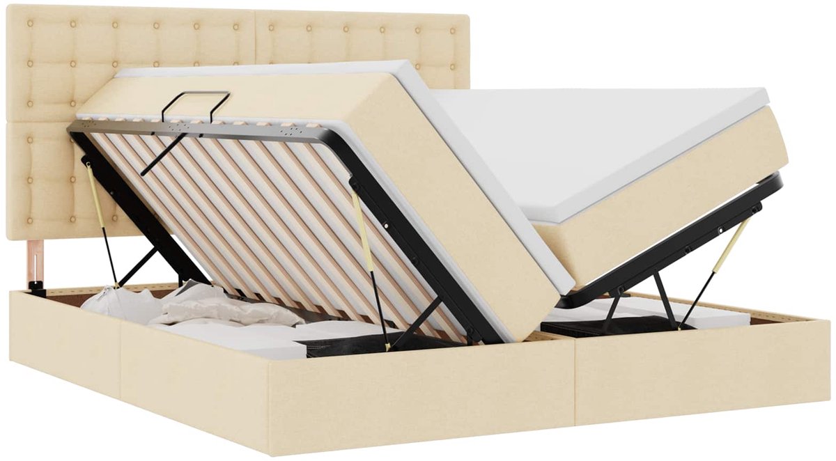 vidaXL LED - opbergbed - met - matras - Crème - 200 - x - 200 - cm - Stof