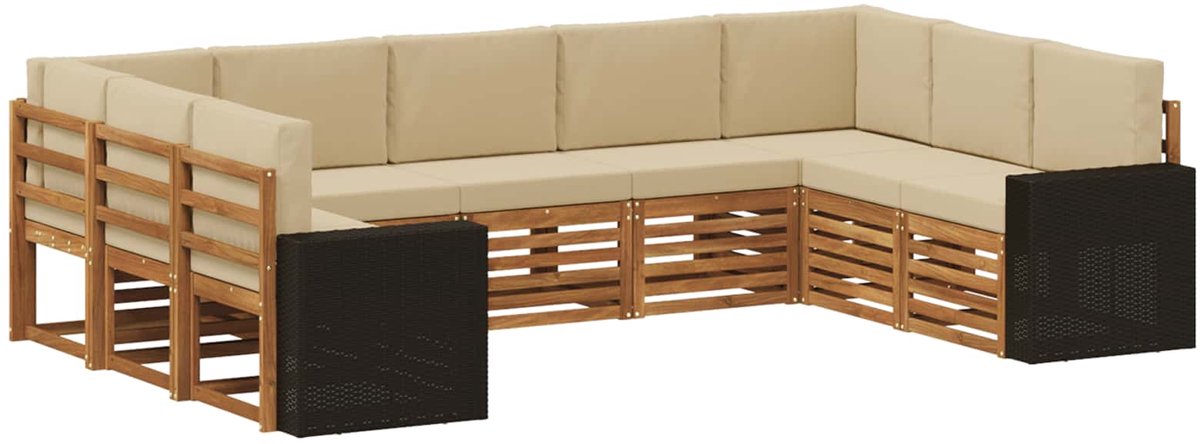 vidaXL Buiten - bank - set - 9 - st - 9-zits - Natuurlijk - en - Beige Natuurlijk en Beige