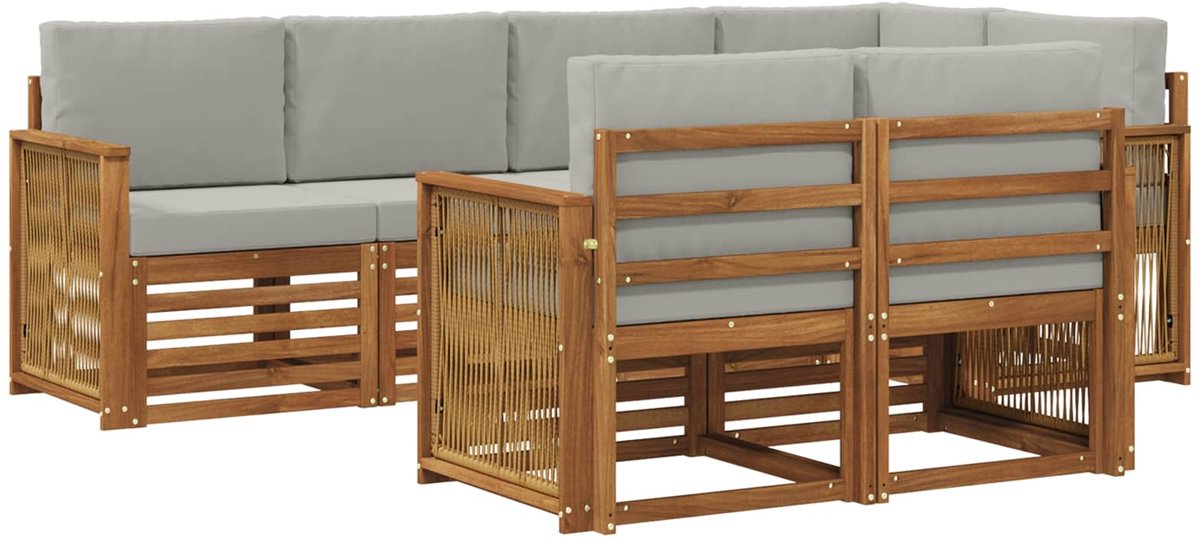 vidaXL Buiten - bank - set - 7 - st - 7-zits - Naturel - en - lichtgrijs Naturel en lichtgrijs