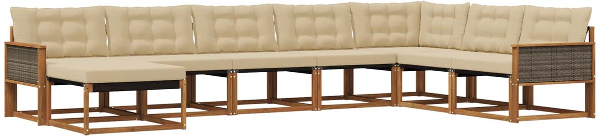 vidaXL Buiten - bank - set - 8 - st - Natuurlijk - en - Beige - Massief - Acacia - Hout Natuurlijk en Beige