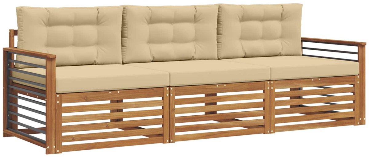 vidaXL Buiten - bank - set - 3 - st - Natuurlijk - en - Beige Natuurlijk en beige