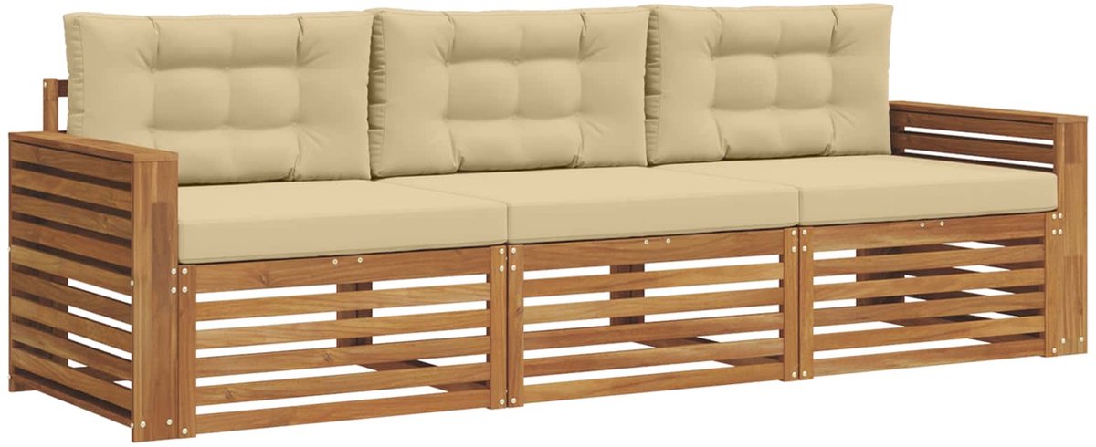 vidaXL Buiten - bank - set - 3 - st - Natuurlijk - en - Beige Natuurlijk en beige