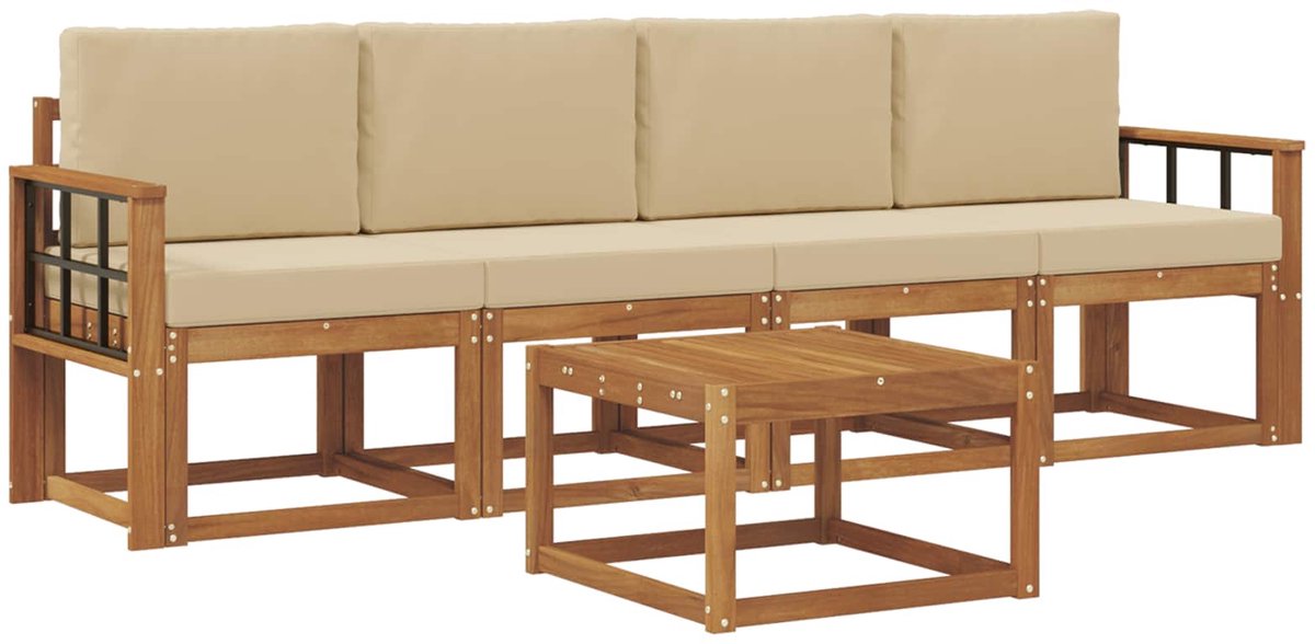 vidaXL Buiten - bank - set - 5 - st - 4-zits - Natuurlijk - en - Beige Natuurlijk en Beige