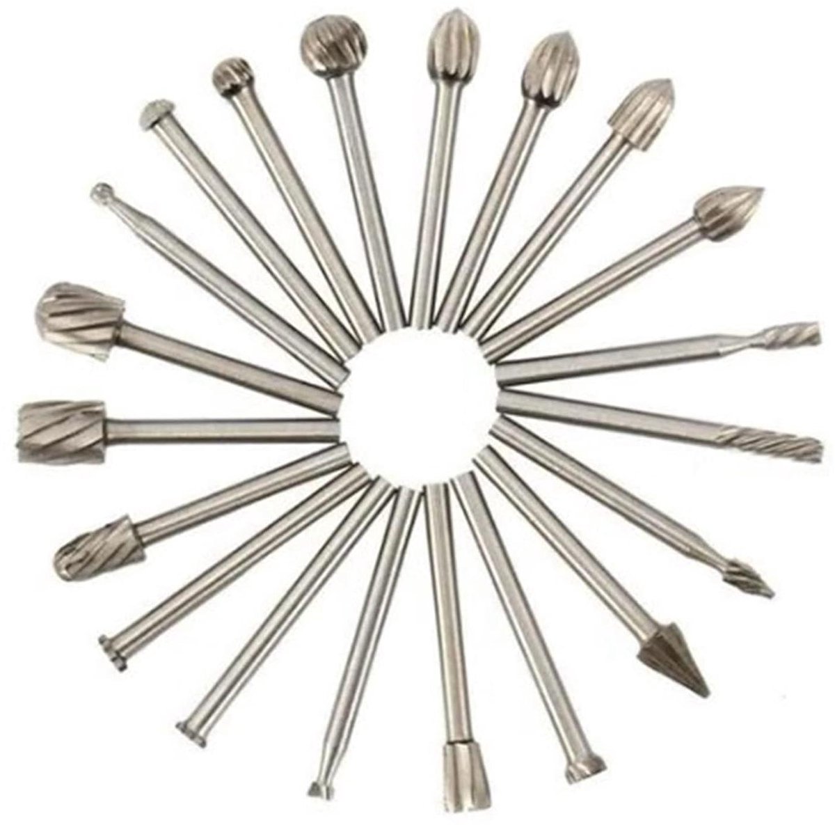 Rotatievijl Houtbewerking - Freesbits Set - Hout Snijwerk - Precisie Slijpen - 20 Stuks - Zilver