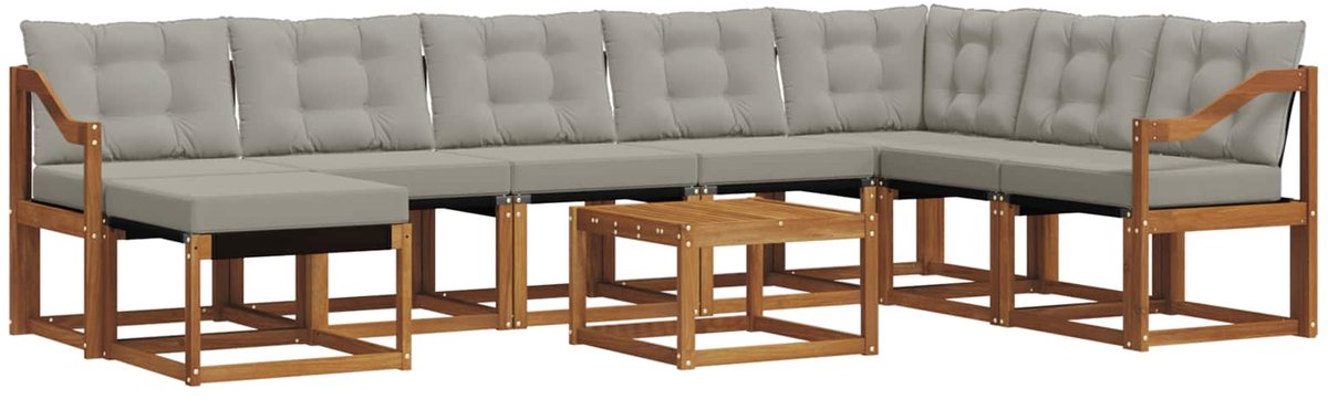 vidaXL Buiten - bank - set - 9 - st - 8-zits - Naturel - en - lichtgrijs Naturel en lichtgrijs