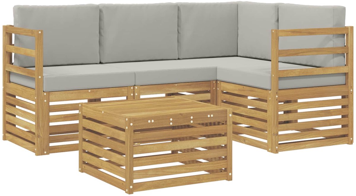 vidaXL Buiten - bank - set - 5 - st - 4-zits - Wit - en - Lichtgrijs - Polyester Wit en Lichtgrijs