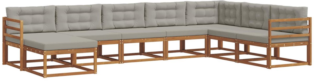 vidaXL Buiten - bank - set - 8 - st - 8-zits - Naturel - en - lichtgrijs Naturel en lichtgrijs