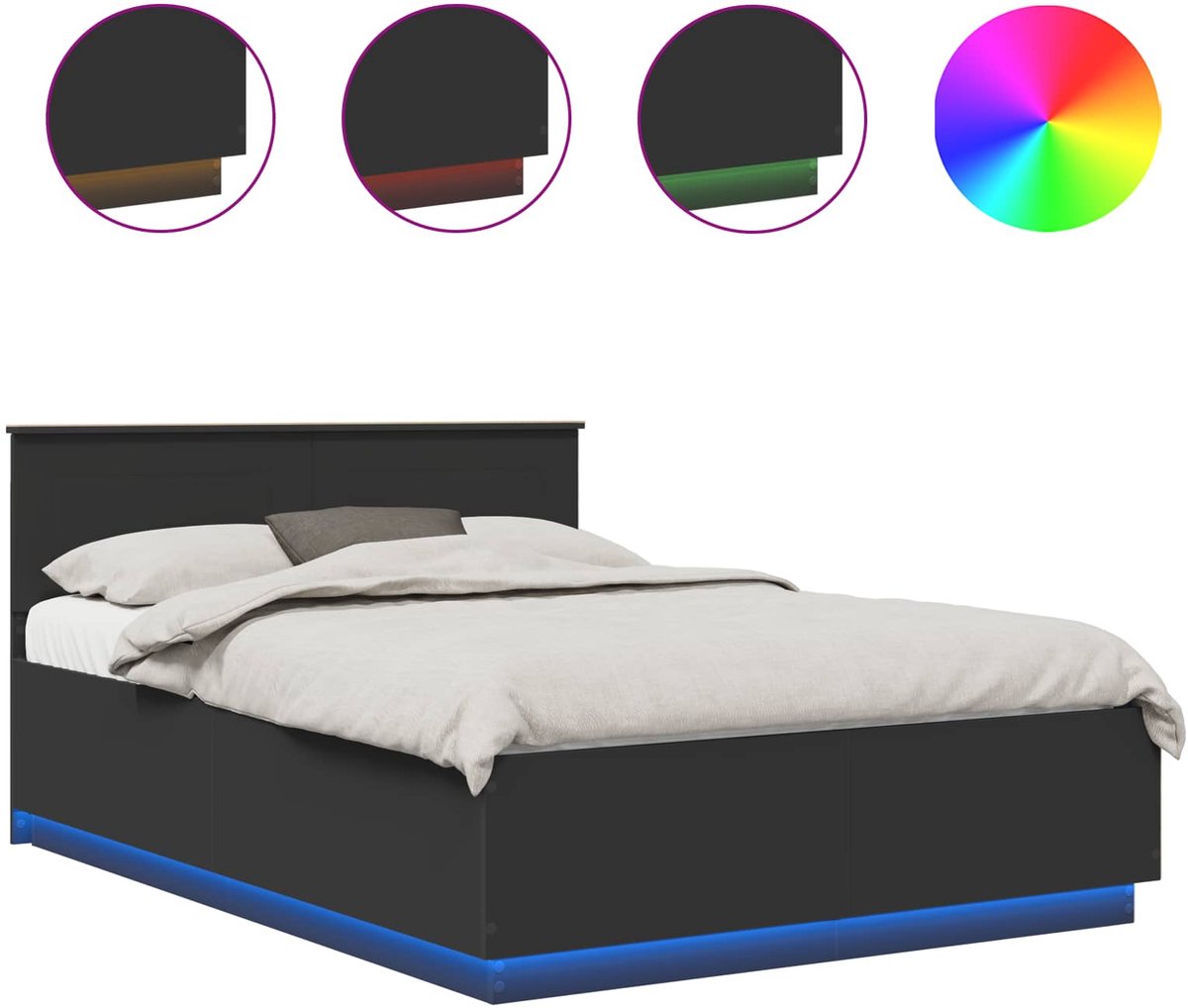 vidaXL Bedframe - met - hoofdeinde - Zwart - 150 - x - 200 - cm - Bewerkt - hout