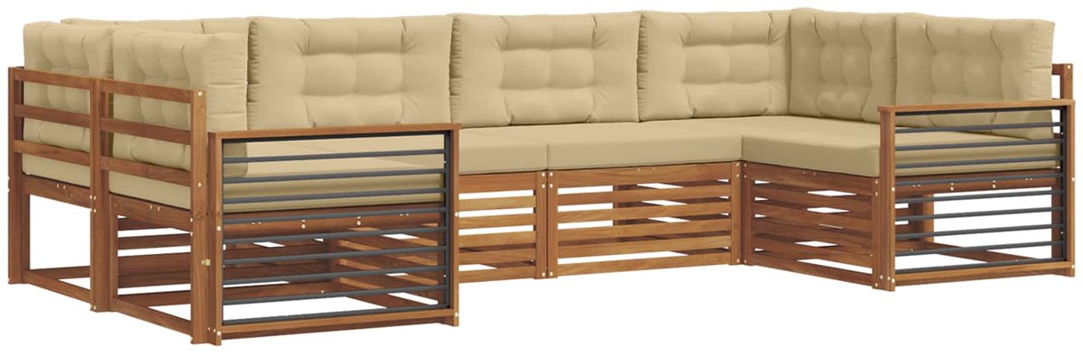 vidaXL Buiten - bank - set - 6 - st - 6-zits - Natuurlijk - en - Beige Natuurlijk en Beige