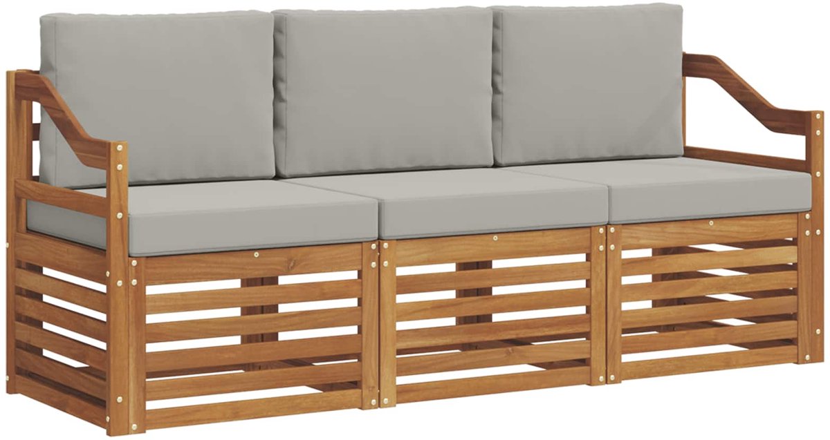 vidaXL Buiten - bank - set - 3 - st - 3-zits - Naturel - en - lichtgrijs Naturel en lichtgrijs