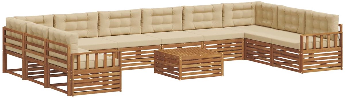 vidaXL Buiten - bank - set - 11 - st - 10-zits - Natuurlijk - en - Beige Natuurlijk en Beige