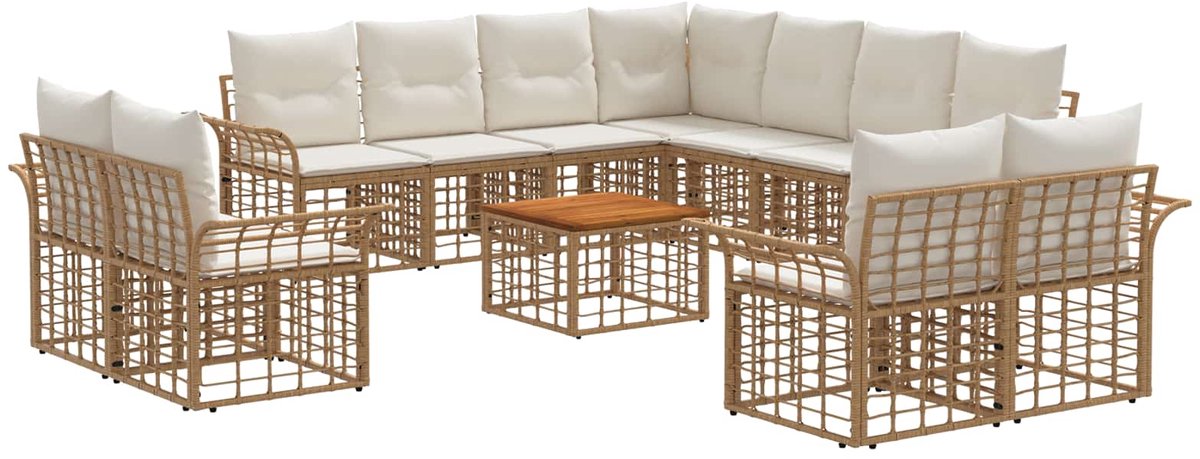 vidaXL Buiten - bank - set - 12 - st - 11-zits - Natuurlijk - en - Crème - Wit - Polyester Natuurlijk en Crème Wit