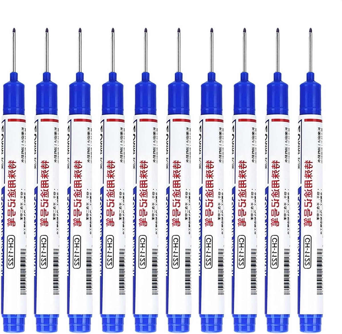 Diepe Gat Marker Pennen - Houtbewerking Pennen - Precisie Markering - Lange Penpunt - 10 stuks - Blauw