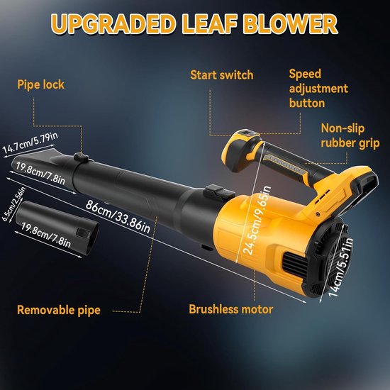 Accu Bladblazer - Elektrische Tuinblazer - Tuin Schoonmaken - Borstelloze Motor - 500 W - Voor DeWalt van Merkloos	 — afbeelding 2