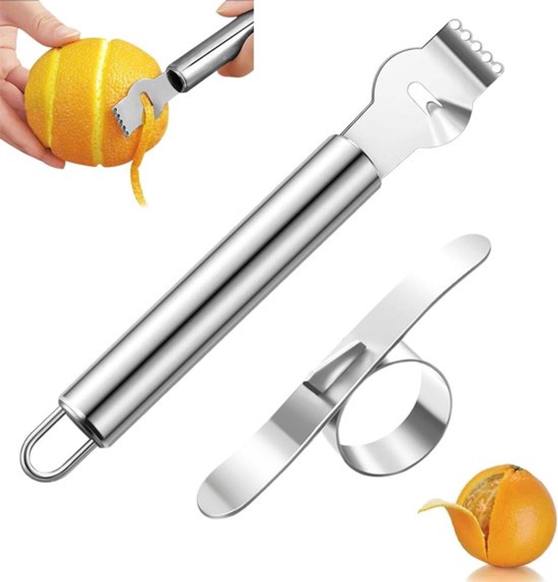 Set van 2 fruit schillers van roestvrij staal voor citroenen en sinaasappels