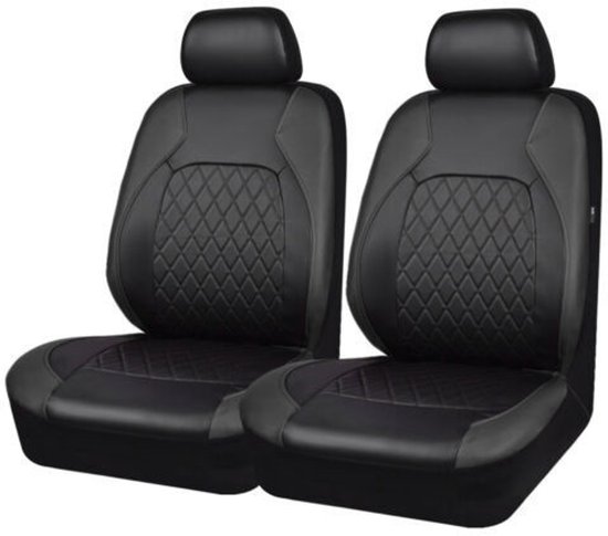 Universele stoelhoezen, PU-leer, stoelhoezen, voorstoelen, kunstleer, stoelhoezen, zij-airbag, universeel, voor de meeste auto's, vrachtwagens, bestelwagens, SUV's, 2 stuks, zwart