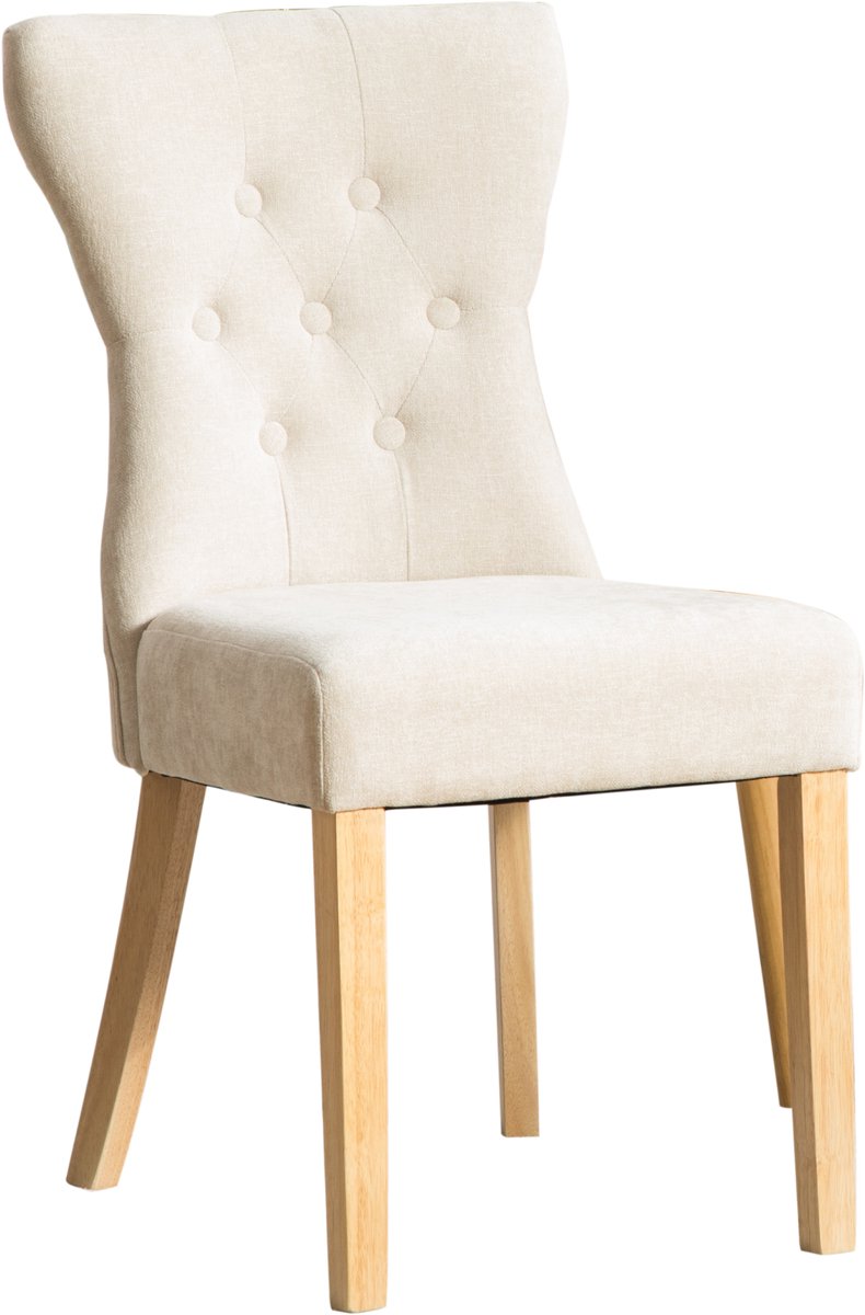 Merax Eetkamerstoelen Set van 2 - Beige Chenille Stoelen met Massief Houten Poten en Nieten - Luxe Gestoffeerde Dining Stoelen met Hoge Rugleuning