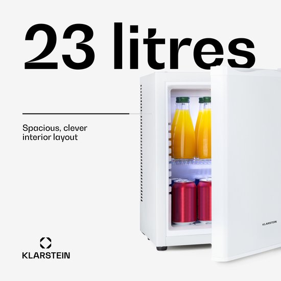 Klarstein Minibar Happy Hour 5-15°C geruisloos 23 dB ledverlichting - Minikoelkast - 23L - voor Hotelkamer voor Partykelder - Stil Compact - Mini Fridge Kleine Koelkast Hotelkoelkast Drankkoeler Compact Koelkast van Klarstein — afbeelding 4