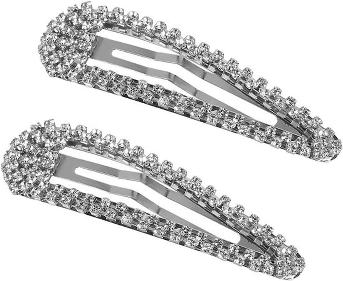 Haarklemmen met Strass Steentjes - Set van 2 stuks - Zilverkleurig - Voor Vrouwen