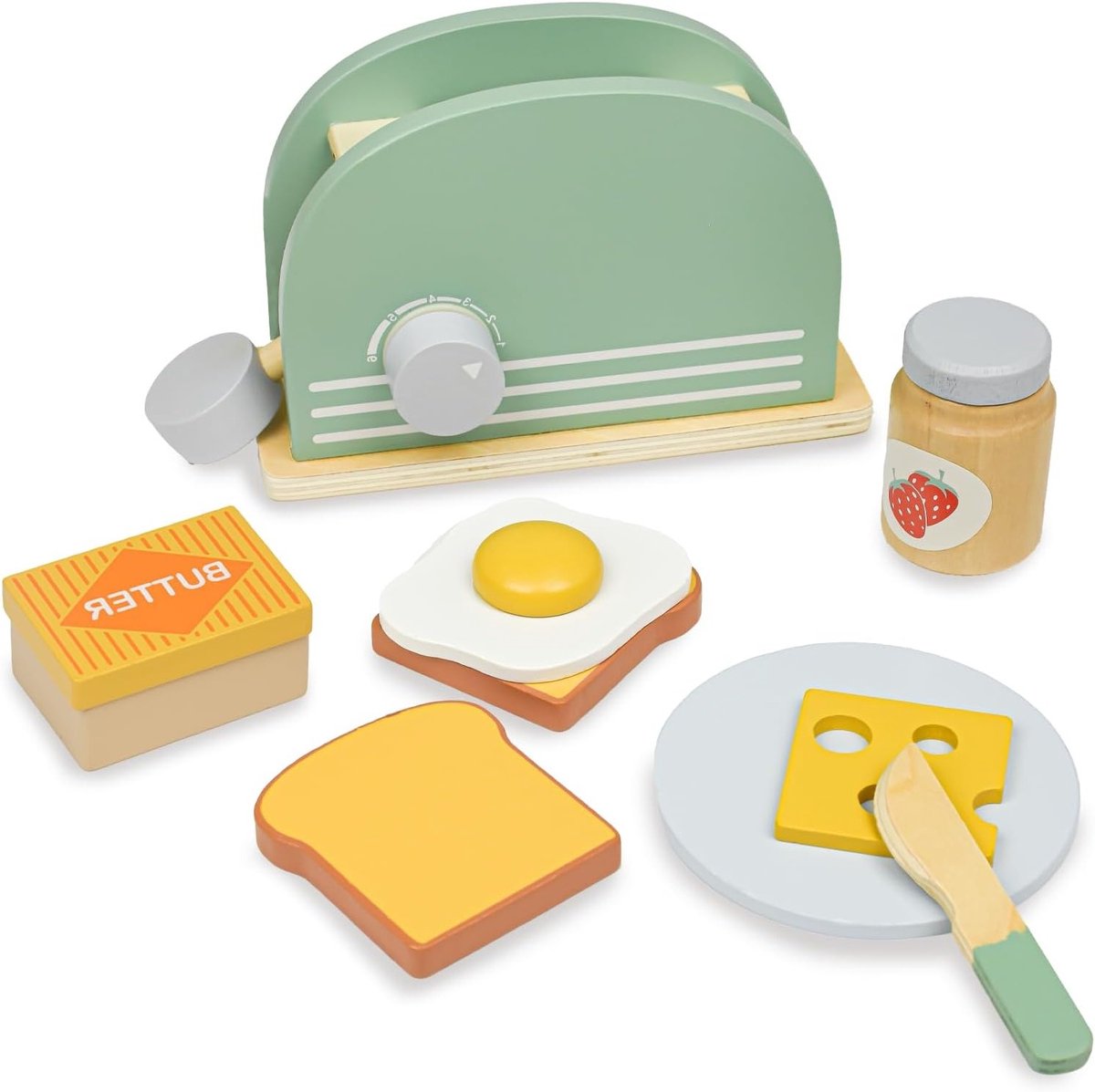 Houten Speelgoed Keuken, Hyacint Houten Toaster met Brood en Boter, Creatief Rollenspel voor Kinderen, Educatief Speelgoed voor Jongens en Meisjes