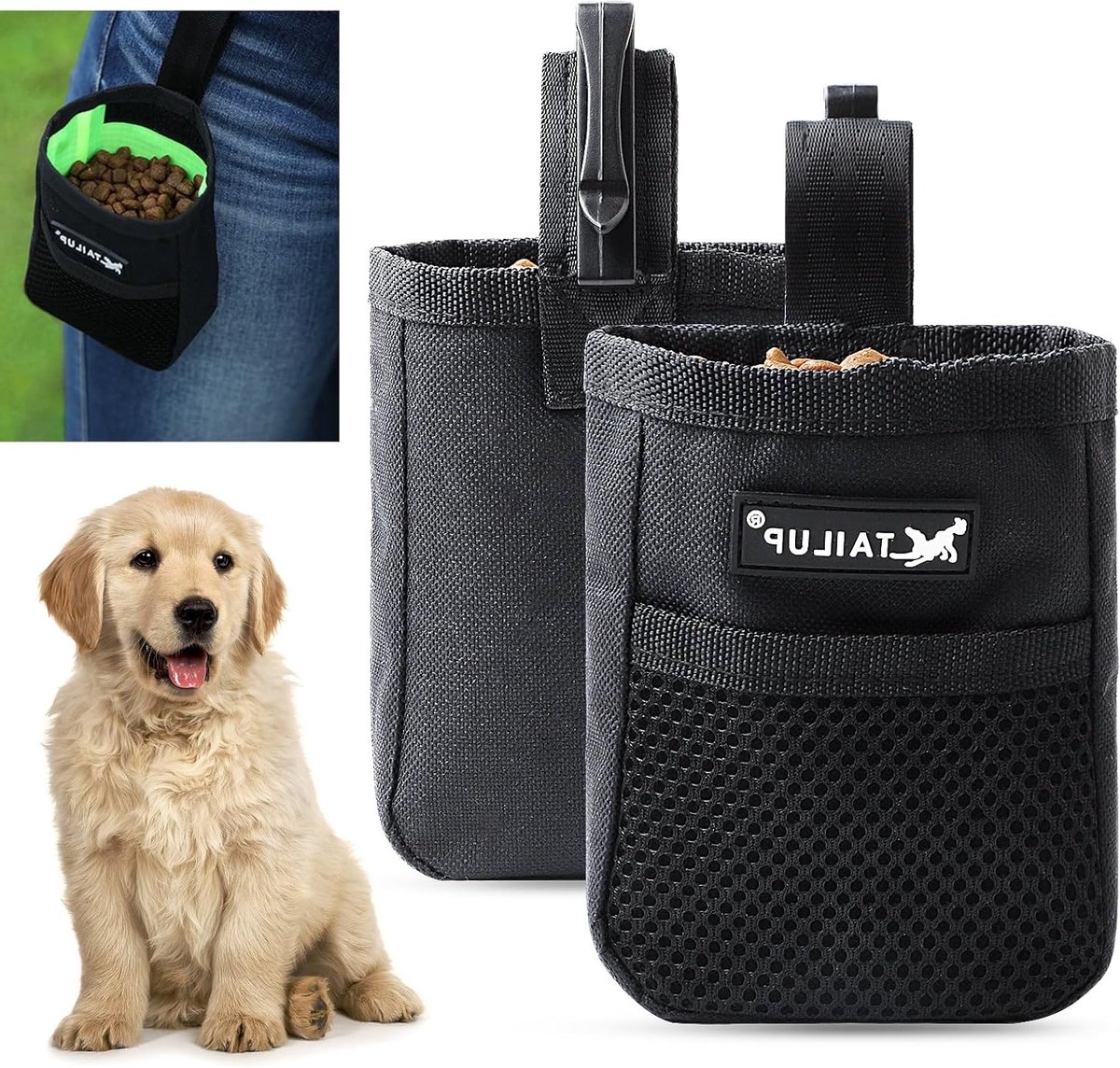 Mini Honden Snacktas met Clip, Handenvrije Dog Treat Bag voor Training en Wandelen, Waterdicht en Gemakkelijk te Openen, Ideaal voor Puppy en Hond