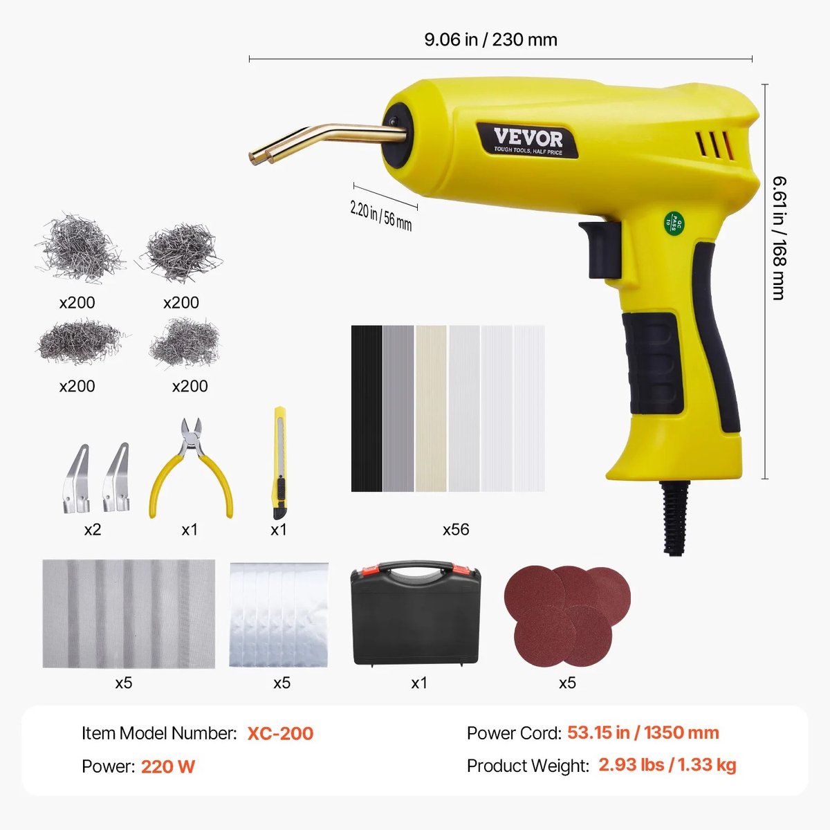 Lilac & Lily Laspistool 220W – Kunststof - 800 Nietjes - Professionele reparatieset - Onderdelen & Accessoires - Tot 450°C - Geel