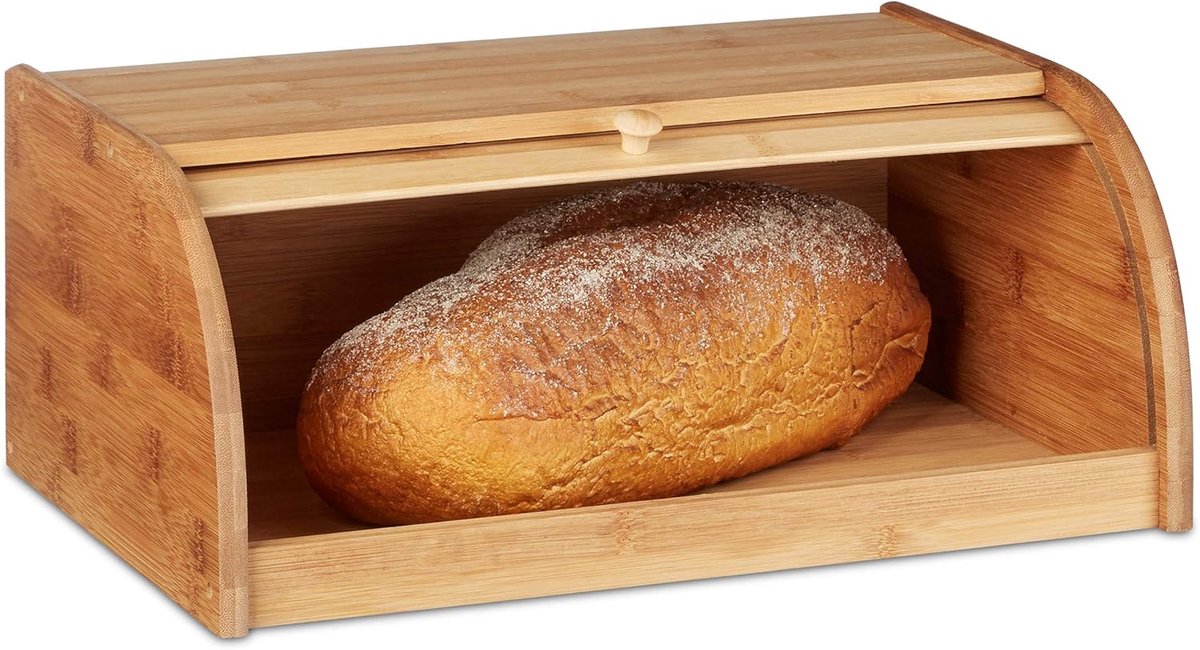 JeiibrZui BamboeBroodtrommel Natuurlijk - 40x27,5x16,5 cm - Roldeksel Met Opslagruimte - Houten Broodbak Voor Keuken(Zelfmontage vereist)