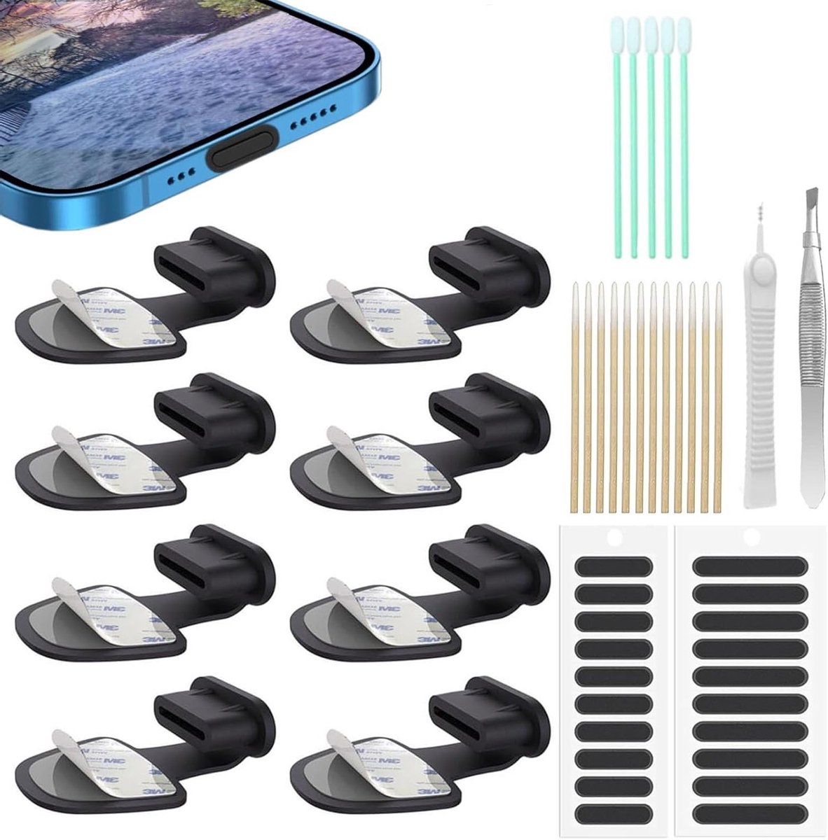 8 Stuks USB Type C Stofbeschermingspluggen, Bescherming voor USB C Oplaadpoort, Anti-Verlies Stofpluggen voor iPhone 15 en Andere Apparaten