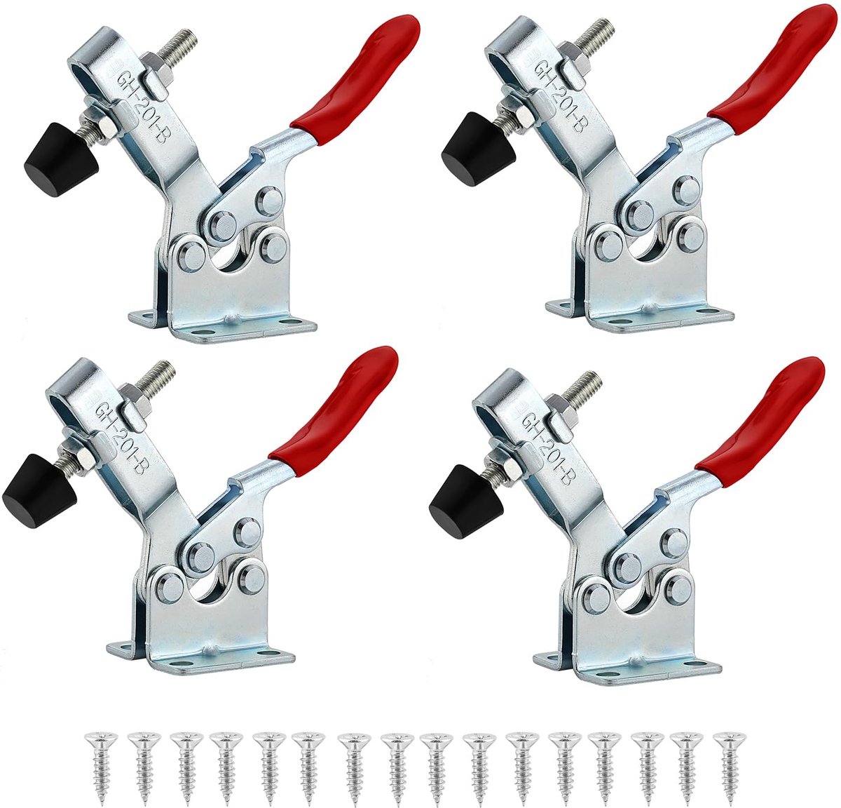 carmdering - Kniehebelspanner - Verticaal Spanblok - Handmatige Klem - 100 Kg Draagvermogen - Antislip Rode Greep - Gegalvaniseerd Koolstofstaal - Verstelbare Rubberen Drukkop - Spoorvrije Fixatie Voor Metaal En Printplaten - 4 Stuks