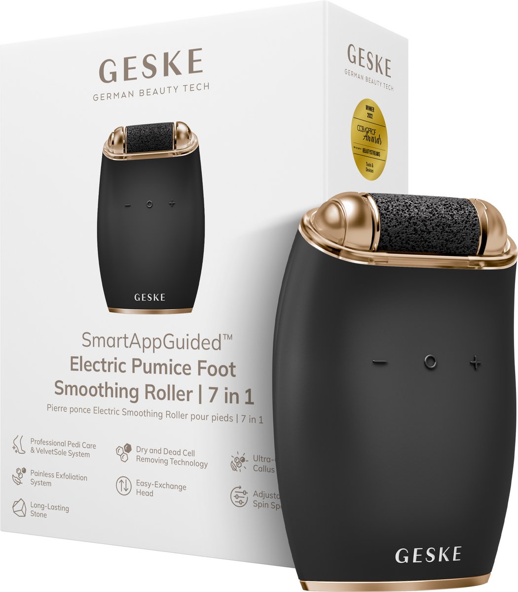 GESKE Electric Pumice Foot Smoothing Roller | 7 in 1 | Elektrische Voetvijl & Exfoliator | Langdurige Puimsteen | Voor Zachte Voeten | Geavanceerde Eeltverwijdering | Ideaal voor je Pedicureset
