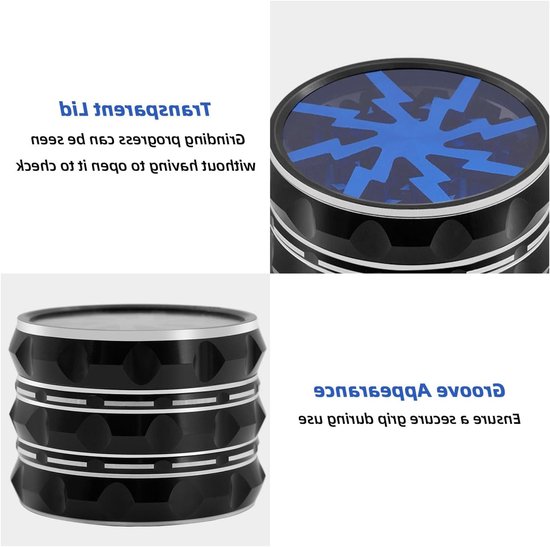 Kruidenmolen 2,5 Inch van Aluminium, 4-delige Set met Schoonmaakborstel en Pollen Schraper voor Keuken, Draagbare Specerijenmolen voor Kruidige Gerechten - Zwart/Blauw van Merkloos — afbeelding 4