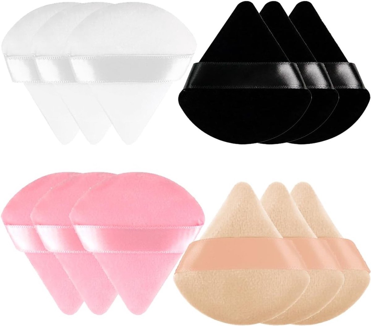 Set van 12 Driehoekige Make-up Poederkwasten en Sponsjes voor Poeder en Vloeibare Cosmetica, Zacht en Pluche Poederpads voor Perfecte Finish