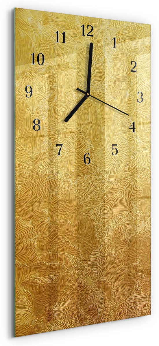 TULUP Wandklok - Patroon Gekleurde Glazen Klok - 30x60 cm - Goud Glazen Klok Met Print - Zwarte Handen - Rechthoekige Wandklok - Wandklok Glas Decoratie - Gekleurde Glazen Klok Goud - Patroon