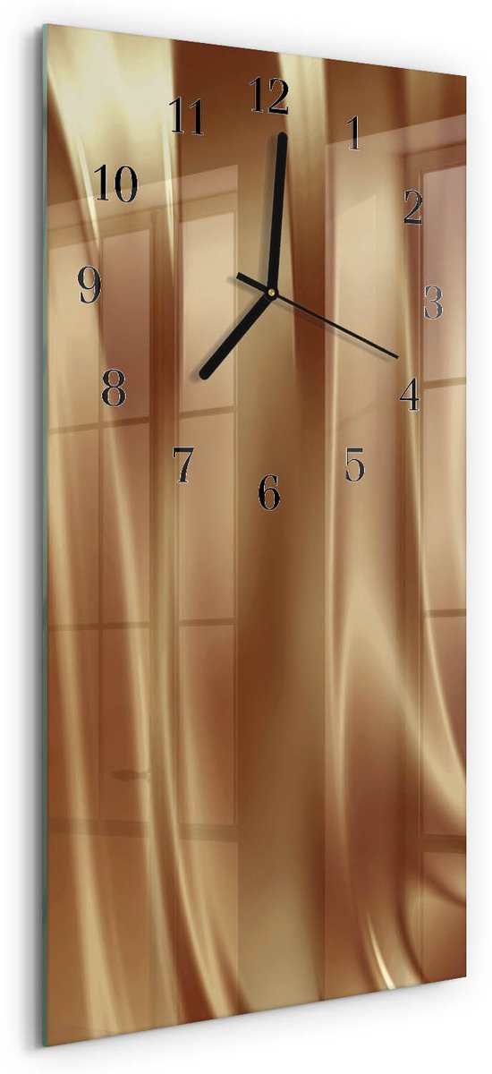 TULUP Wandklok - Flueel Moderne Wandklok Glas - 30x60 cm - Goud Wandklok Glas Decoratie - Zwarte Handen - Rechthoekige Wandklok - Wandklok Glas Decoratie - Gekleurde Glazen Klok Goud - Flueel