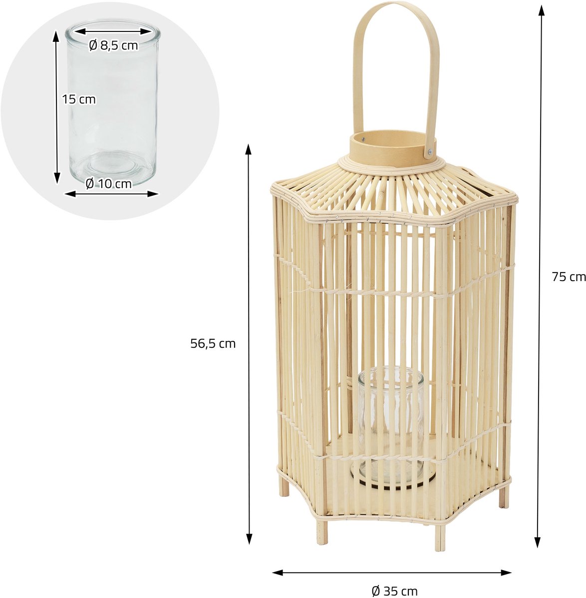 ECD Germany bamboe lantaarn, decoratieve houten windlicht serie, grote kaarsenhouder van 75 cm hoog, luxe houtlook met glas en handvat, sfeervolle boho tuinlantaarn gevlochten stijl, moderne decoratie voor binnen buiten balkon terras en woonkamer — cadeau in Wonen & Interieur - foto 7