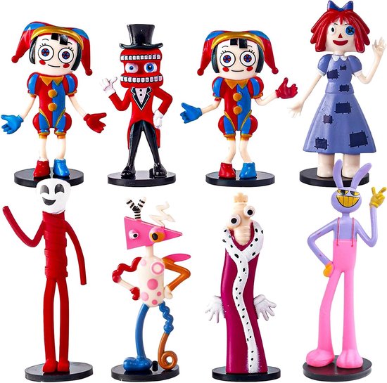 Set van 8 Digitale Circus Figuren - Verjaardagstaart Decoraties voor Jongens en Meisjes, Circus Thema Feestartikelen en Taart Toppers