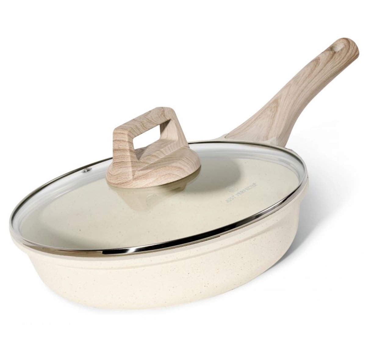 Just Perfecto Koekenpan Met Deksel - 24 Cm - Diepe Braadpan Voor Alle Warmtebronnen - PFOA PFAS Vrij - Pan Inductie - Beige