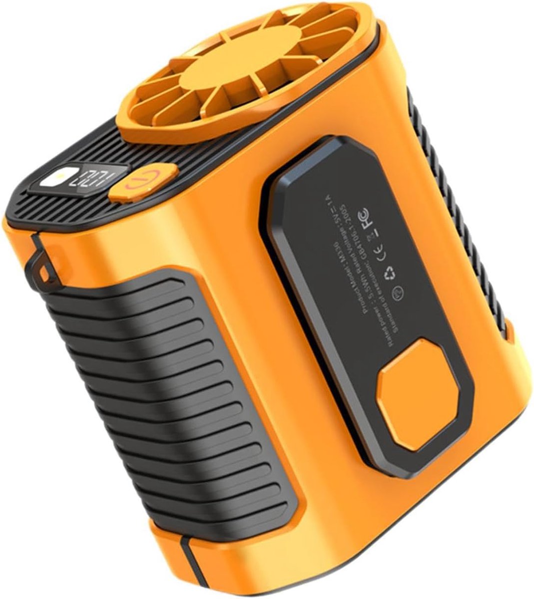 VHV - Tailleventilator - USB oplaadbaar, 100 snelheden, oranje compact model voor camping, wandelen en buitengebruik