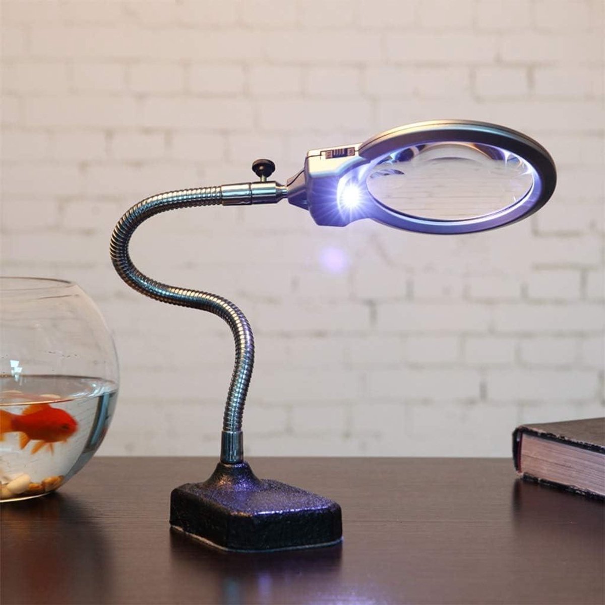 Vergrootglas met lamp - Vergrootloep - Hobby en lezen - Flexibele zwanenhals - 10x 20x vergroting - Zwart
