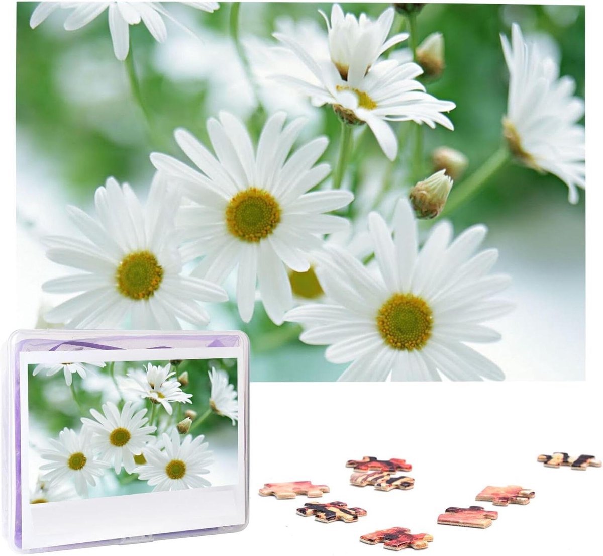 Houten Puzzel - Foto Puzzel - Ontspanning Thuis - Gepersonaliseerd Ontwerp - 1000 Stukjes - Madeliefjes Bloem