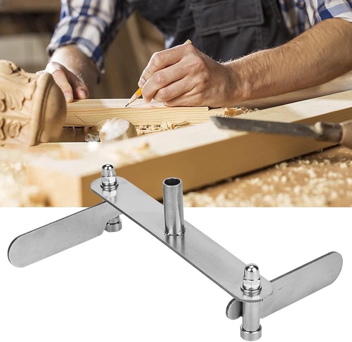 Middenzoeker - Markeergereedschap - Houtbewerking Nauwkeurig - Roestvrij Staal - 0-60mm Bereik - Zilver