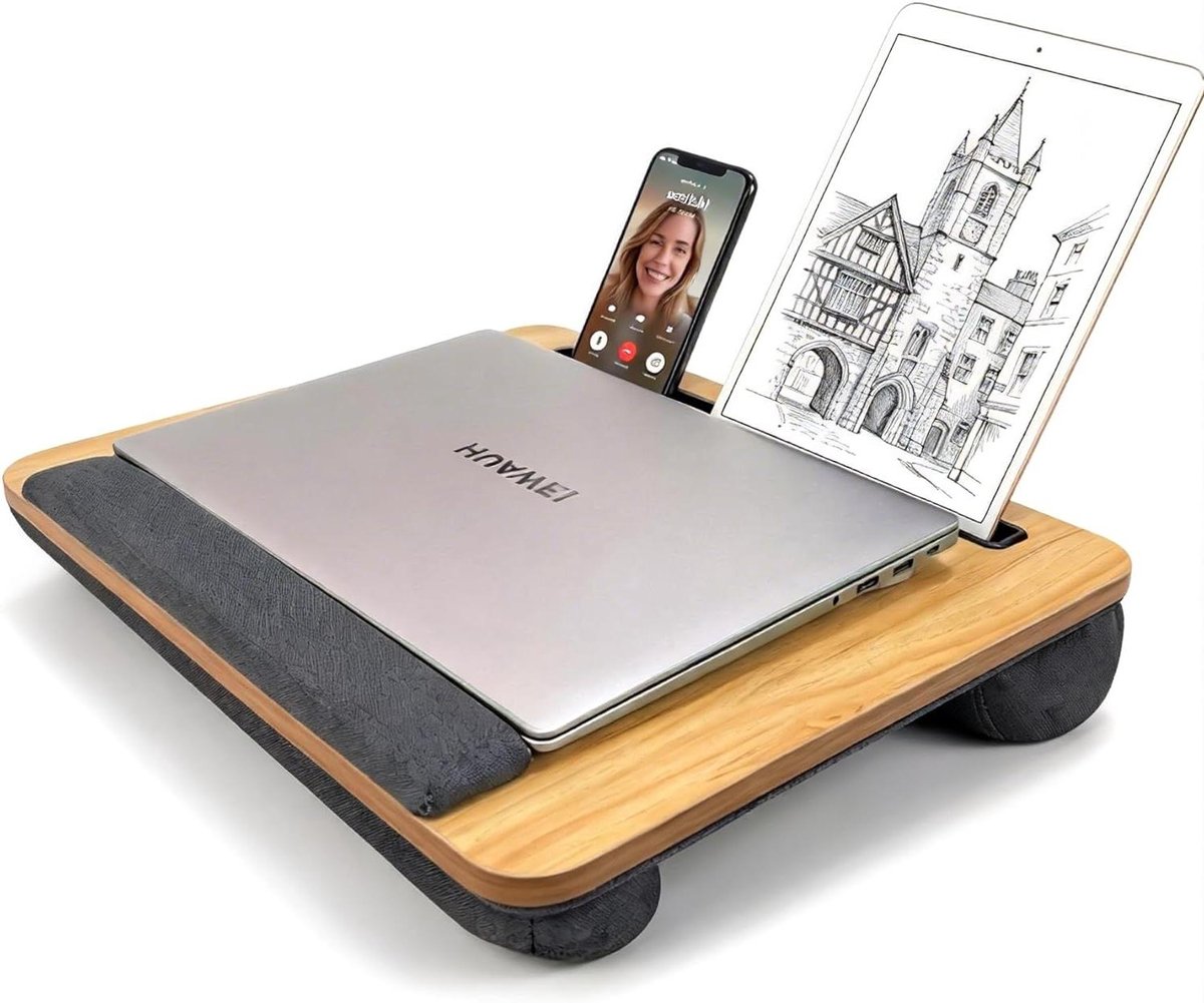 Schootbureau - Laptoptafel Kussen - Comfortabel Werken - Met Polssteun - 44 x 34 cm - Lichtbruin