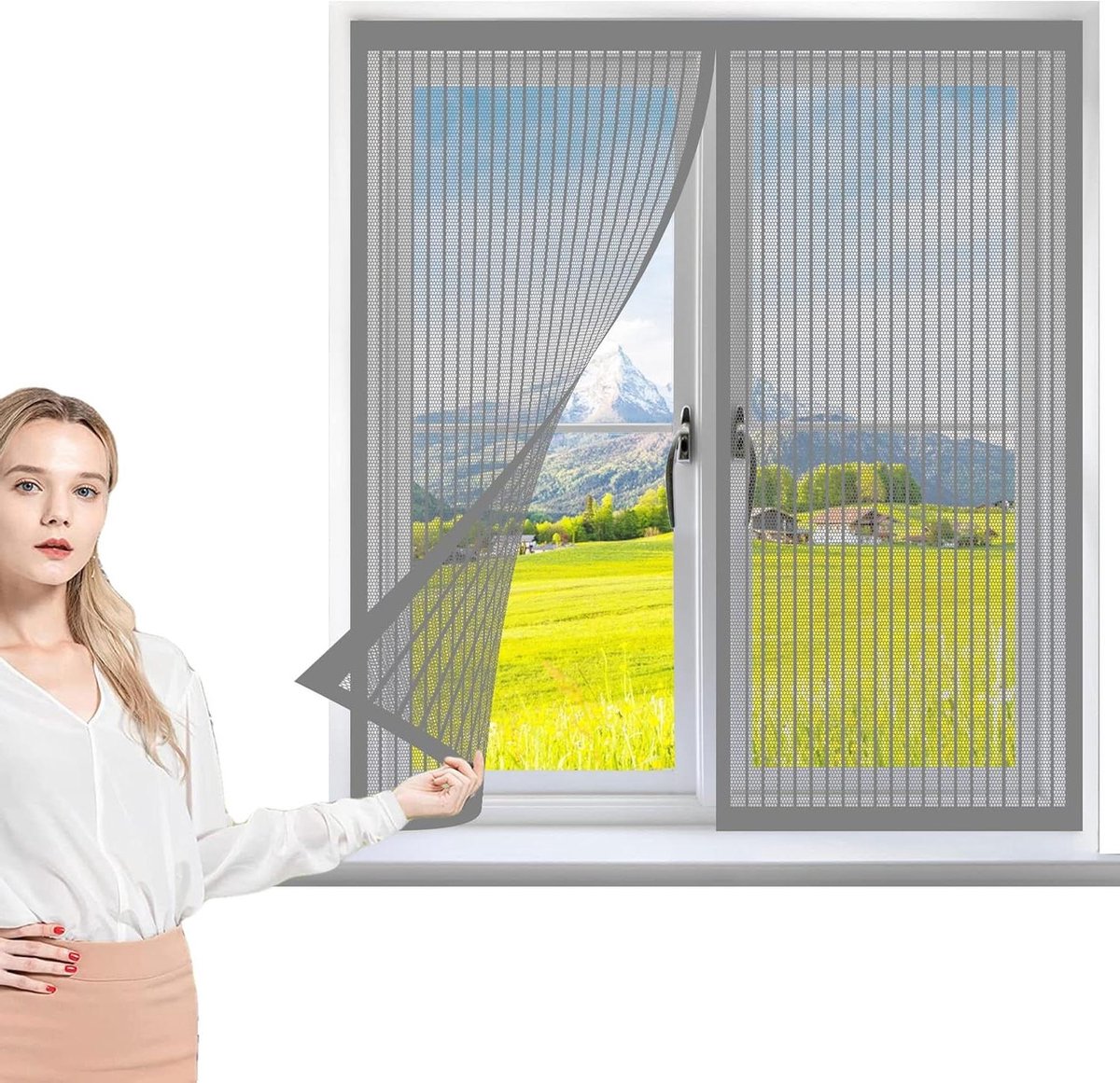Raam Horren - Insecten Scherm - Insecten Buiten - Magnetische Sluiting - 50 x 90 cm - Grij