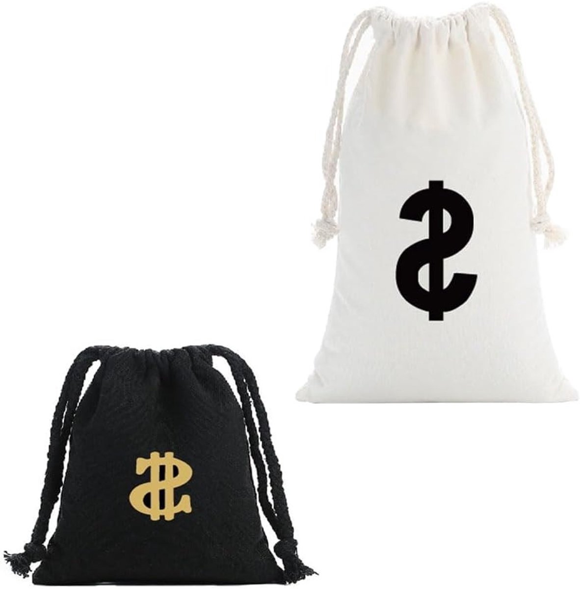 Witte Geldzak met Dollar Sign, 19 x 30 cm, Ideaal voor Carnaval, Halloween en Toneelvoorstellingen, Accessoire Set