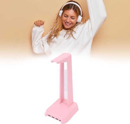 Headset standaard - Koptelefoonhouder - Gaming setup - Geïntegreerde geluidskaart - 30 x 21 x 7 cm - Roze van Merkloos — afbeelding 3