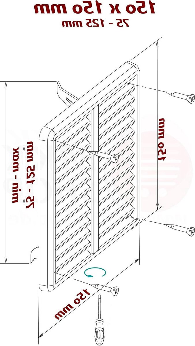 Ventilatierooster - Insectennet rooster - Ventilatie regelen - Verstelbare maat - 150x150mm - Wit