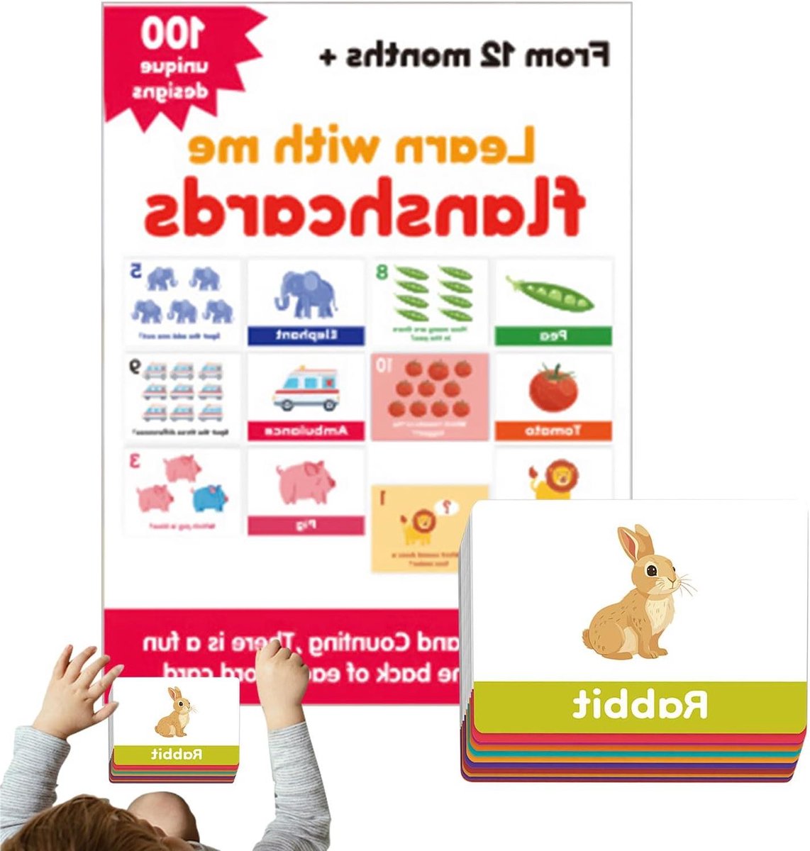 Leerkaarten Kinderen - Woordenschat Cijfers - Vroege Educatie - Interactief Visueel - 100 Stuks - Multicolor
