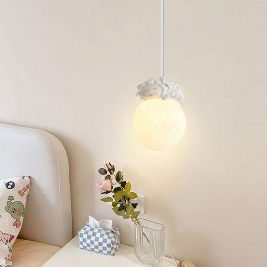 Hanglamp Kinderkamer - Maanlamp Kinderen - Sfeerverlichting Creëren - Creatief Cartoon Design - 15 cm Breed - Wit — afbeelding 4
