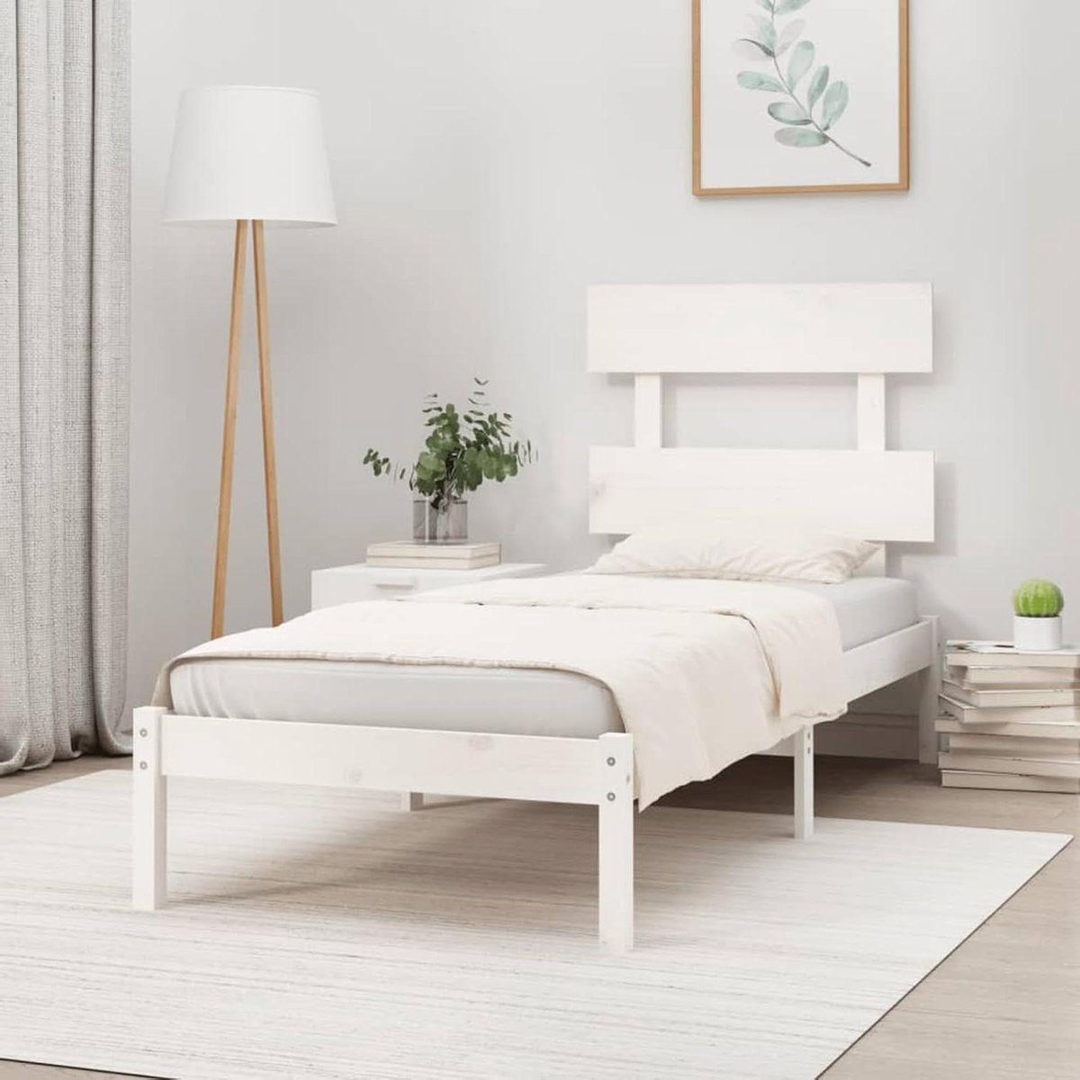 Houten bedframe - Eenpersoonsbed frame - Slaapkamer inrichten - Massief grenenhout - 90 x 190 cm - Wit